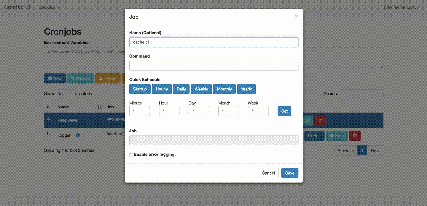 screenshot of crontab